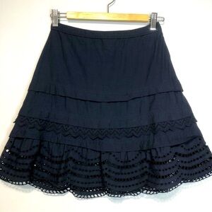 Club Monaco Navy Cotton Lace Layered Skirt, size 0